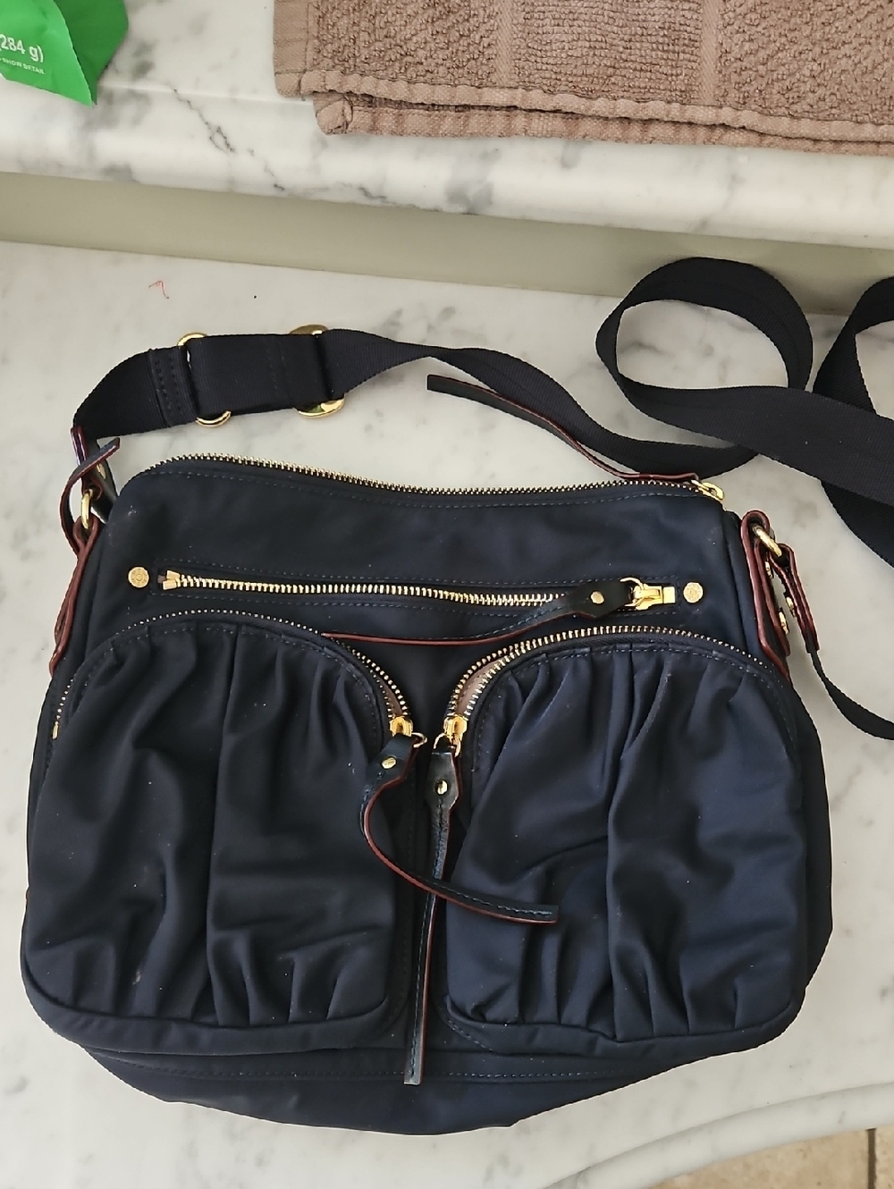 MZ Wallace Navy Crossbody Shoulder Bag with Gold Hardware